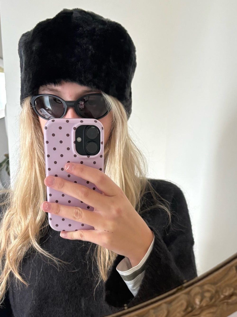 vintage Black Faux Fur Russian style winter Hat